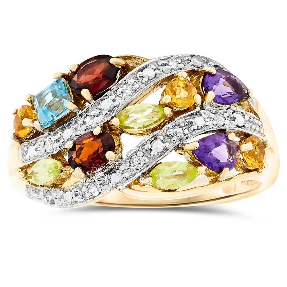 14k Yellow Gold Multi Gem Rings